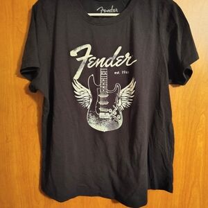 Fender Black Short Sleeve Tee with White Guitar Wing Graphic